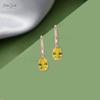 Natural 6x4mm Yellow Sapphire Dangle Earrings 14k Solid Gold Handmade Earrings For Wife
