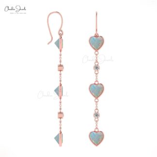 Heart Shaped Opal Drop Dangle Earring With 14k Gold Chain