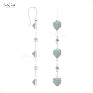 Heart Shaped Opal Drop Dangle Earring With 14k Gold Chain