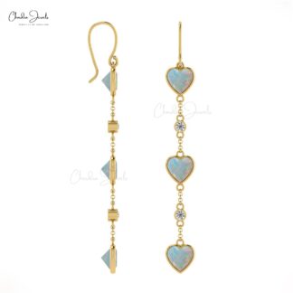Heart Shaped Opal Drop Dangle Earring With 14k Gold Chain