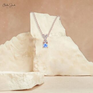 Natural Moonstone Criss Cross Pendant In 14k Solid Gold Pave Diamond Women Jewelry