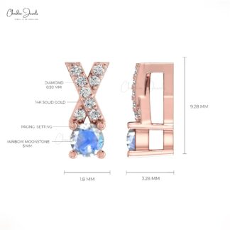 Natural Moonstone Criss Cross Pendant In 14k Solid Gold Pave Diamond Women Jewelry