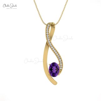 Gemstone Overlay Charm With 0.44 Ct Amethyst And Diamond Accents in 14k Real Gold Pendant