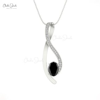Oval Black Diamond Curved Pendant with 14k Solid Gold Pave Diamond Fine Jewelry