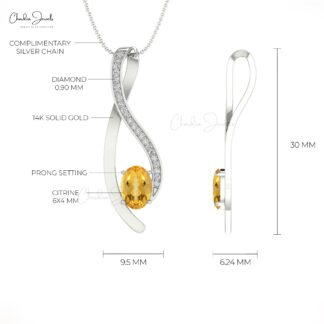 Natural Citrine 0.90Ct Oval Cut & Diamond Overlay Stylish Pendant in 14k Solid Gold Jewelry