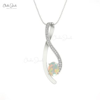 Natural Fire Opal Overlay Pendant in 14k Solid Gold Gemstone And Diamond Jewelry