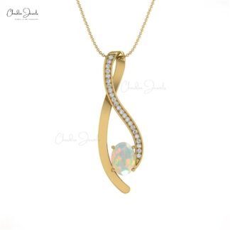 Natural Fire Opal Overlay Pendant in 14k Solid Gold Gemstone And Diamond Jewelry