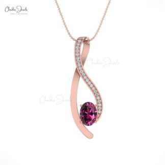 G-H Diamond 14K Gold Curve Pendant with Natural Rhodolite Garnet