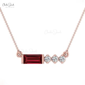 Genuine Garnet & Diamond Matinee Necklace In 14k Solid Gold
