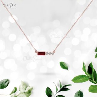 Genuine Garnet & Diamond Matinee Necklace In 14k Solid Gold
