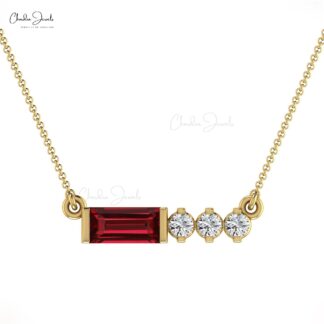 Genuine Garnet & Diamond Matinee Necklace In 14k Solid Gold