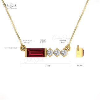 Genuine Garnet & Diamond Matinee Necklace In 14k Solid Gold