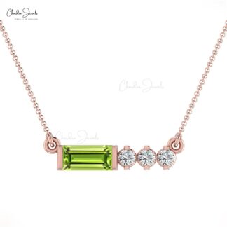 Natural Peridot Matinee Necklace In 14k Solid Gold Pave G-H Diamond Women Jewelry