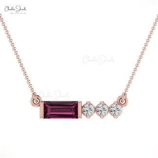 Matinee Diamond Necklace In 14k Solid Gold Rhodolite Garnet 0.46 Ct Gemstone Necklace