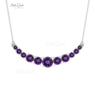 Genuine Amethyst 14k Solid Gold Statement Necklace For Her