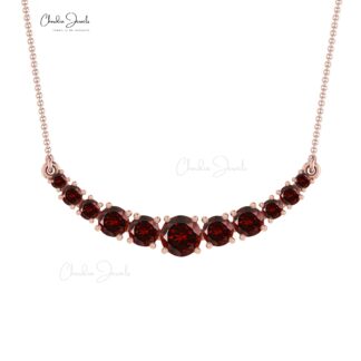 Gemstone Curved Bar Necklace In Solid 14k Gold Red Garnet January Birthstone Necklace