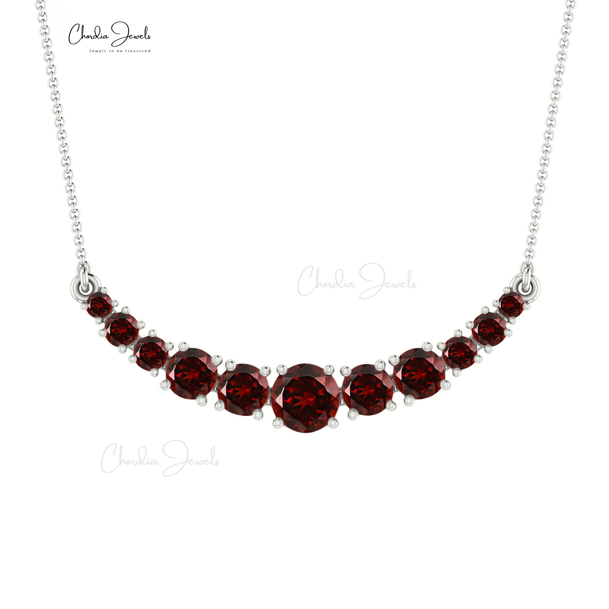 Gemstone Curved Bar Necklace In Solid 14k Gold Red Garnet January Birthstone Necklace