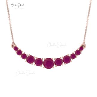 0.79Ct Burma Ruby Statement Necklace In 14k Solid Gold Prong Set Chain Necklace