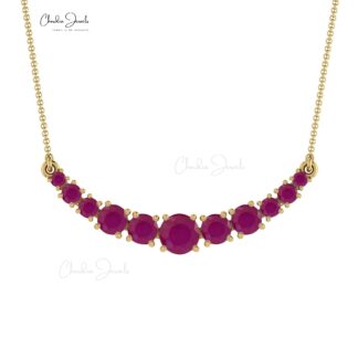 0.79Ct Burma Ruby Statement Necklace In 14k Solid Gold Prong Set Chain Necklace