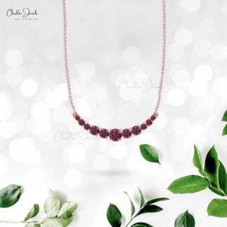 Natural Rhodolite Garnet Statement Necklace With 0.35 Ct Gemstone 14k Gold Fine Jewelry