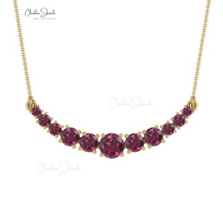 Natural Rhodolite Garnet Statement Necklace With 0.35 Ct Gemstone 14k Gold Fine Jewelry