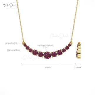 Natural Rhodolite Garnet Statement Necklace With 0.35 Ct Gemstone 14k Gold Fine Jewelry