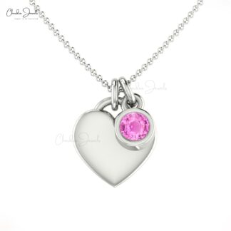 Heart Shaped Propsal Charm In Real 14k Gold Pink Sapphire 0.17 Ct Gemstone Necklace