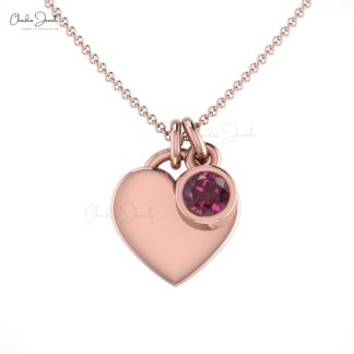 Genuine Rhodolite Garnet Solitaire Heart Necklace In 14k Gold