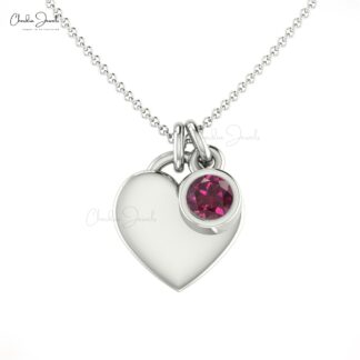 Genuine Rhodolite Garnet Solitaire Heart Necklace In 14k Gold