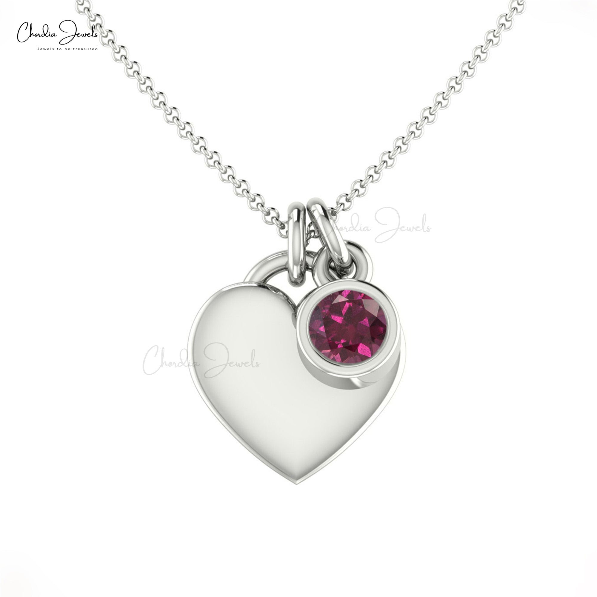Genuine Rhodolite Garnet Solitaire Heart Necklace In 14k Gold