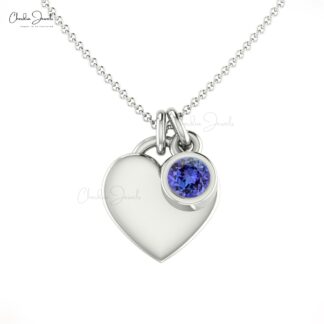Heart Shaped Necklace With 0.11ct Tanzanite Gemstone 14k Real Gold Solitaire Necklace For Women