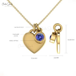 Heart Shaped Necklace With 0.11ct Tanzanite Gemstone 14k Real Gold Solitaire Necklace For Women