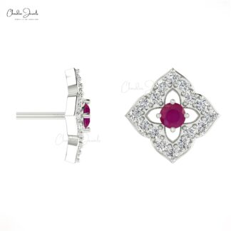 High Class Ruby Stud Earrings with Diamond in 14K Gold