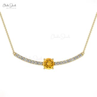 Round Citrine Statement Necklace In 14k Gold Gemstone And Diamond Hallmarked Jewelry