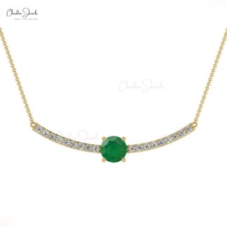 Genuine 0.5ct Emerald Statement Necklace 14k Real Gold Diamond Accents Birthstone Necklace