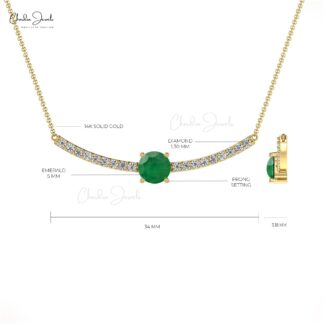 Genuine 0.5ct Emerald Statement Necklace 14k Real Gold Diamond Accents Birthstone Necklace