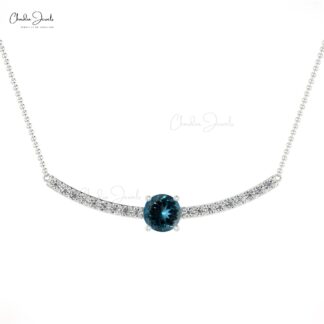 Genuine London Blue Topaz Statement Necklace In Real 14k Gold Diamond Statement Jewelry