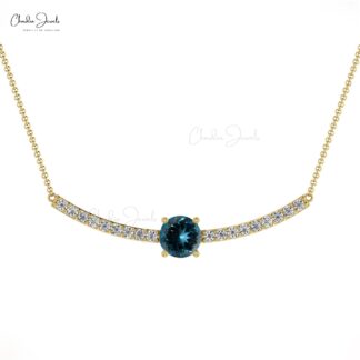 Genuine London Blue Topaz Statement Necklace In Real 14k Gold Diamond Statement Jewelry