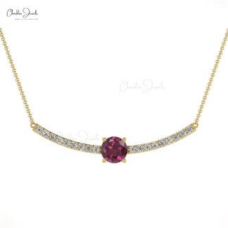 Genuine 14K Gold AAA Rhodolite Garnet & Round Diamond Necklace