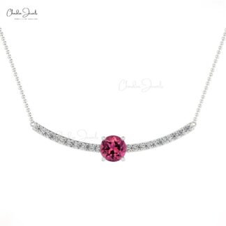Natural Pink Tourmaline Statement Necklace In Solid 14k Gold Diamond Hallmark Jewelry