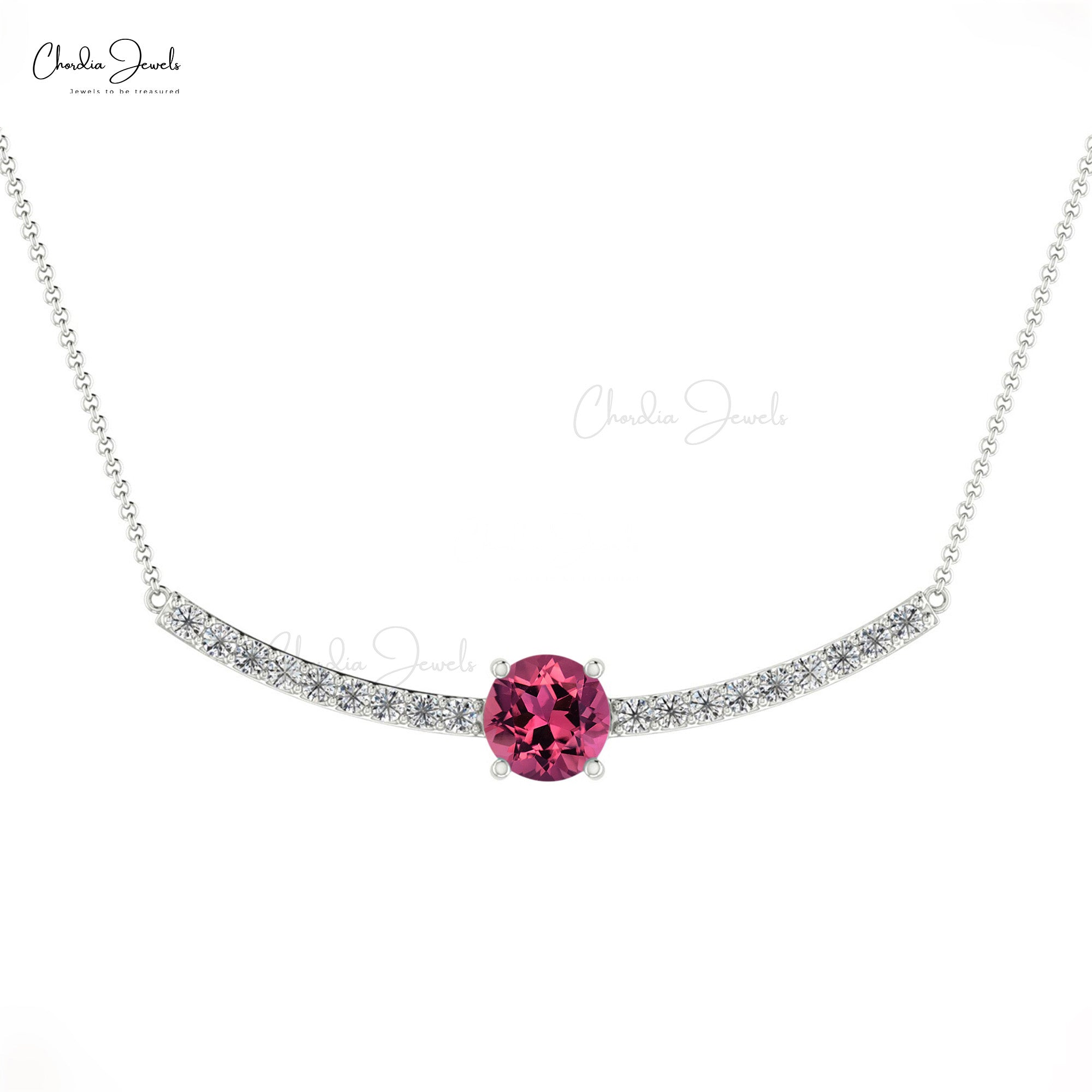 Natural Pink Tourmaline Statement Necklace In Solid 14k Gold Diamond Hallmark Jewelry
