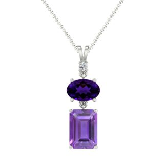 Purple Amethyst & White Diamond Accented Pendant in 14k Solid Gold Fine Jewelry