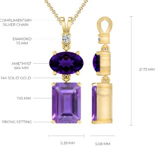 Purple Amethyst & White Diamond Accented Pendant in 14k Solid Gold Fine Jewelry