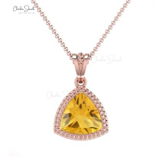 Genuine Citrine Trillion Cut Solitaire Pendant In 14k Solid Gold Handmade Fine Jewelry
