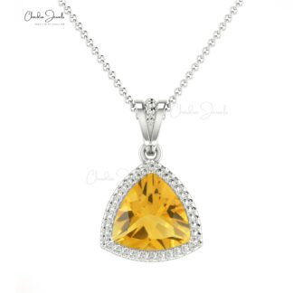 Genuine Citrine Trillion Cut Solitaire Pendant In 14k Solid Gold Handmade Fine Jewelry