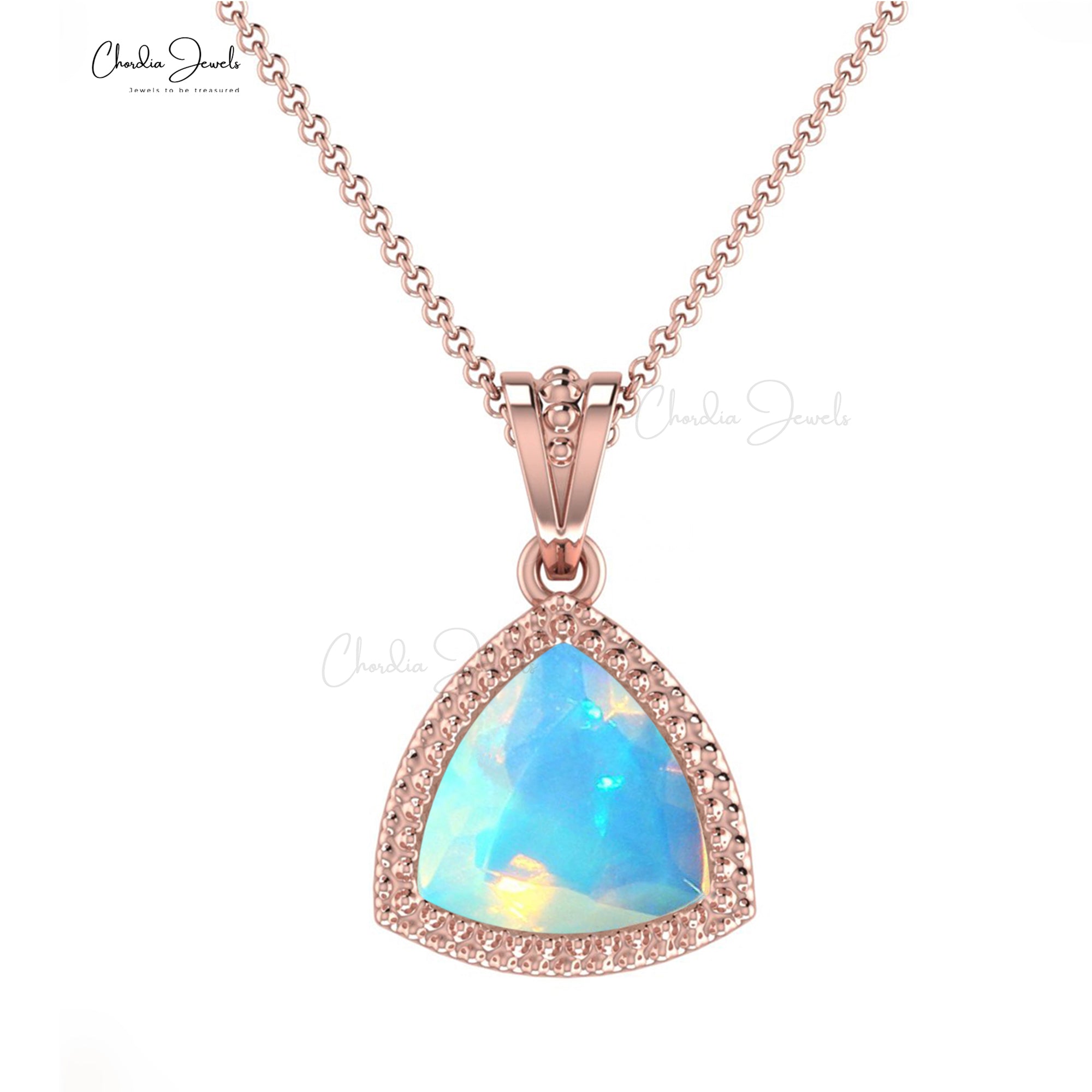 Natural Ethiopian Opal 0.51Ct Trillion Cut Gemstone 14k Solid Gold Handcrafted Pendant