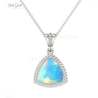 Natural Ethiopian Opal 0.51Ct Trillion Cut Gemstone 14k Solid Gold Handcrafted Pendant