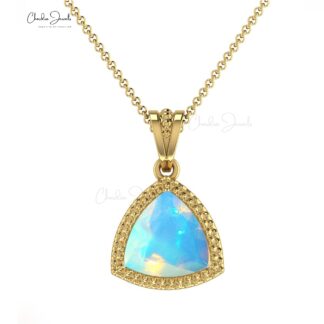 Natural Ethiopian Opal 0.51Ct Trillion Cut Gemstone 14k Solid Gold Handcrafted Pendant