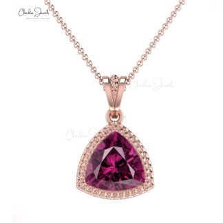Genuine Trillion Cut Rhodolite Garnet 1Ct Solitaire Pendant 14k Solid Gold Hallmark Jewelry