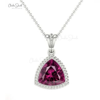 Genuine Trillion Cut Rhodolite Garnet 1Ct Solitaire Pendant 14k Solid Gold Hallmark Jewelry